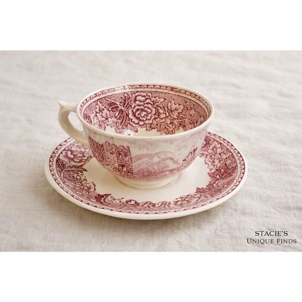 Arabia Finland Rosmarin Red Tea Cup & Saucer Vintage Mid Century